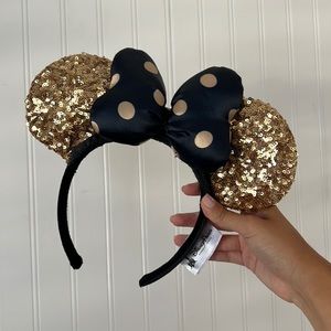 DisneyParks Official Black and Gold Sequin Minnie Ears